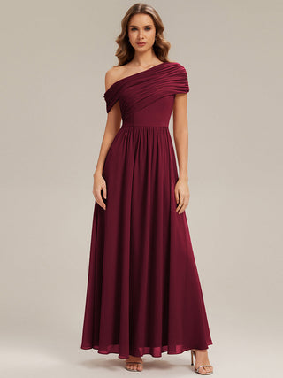 Strapless Asymmetrical A-Line Gathered Floor Length Bridesmaid Dresses