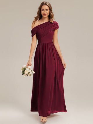 Strapless Asymmetrical A-Line Gathered Floor Length Bridesmaid Dresses