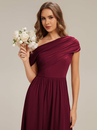 Strapless Asymmetrical A-Line Gathered Floor Length Bridesmaid Dresses