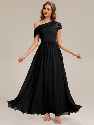 Strapless Asymmetrical A-Line Gathered Floor Length Bridesmaid Dresses