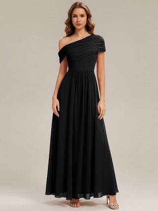 Strapless Asymmetrical A-Line Gathered Floor Length Bridesmaid Dresses