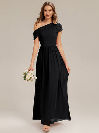 Strapless Asymmetrical A-Line Gathered Floor Length Bridesmaid Dresses