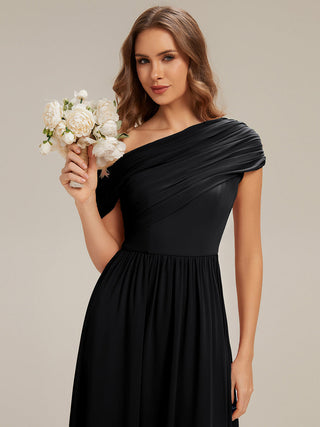 Strapless Asymmetrical A-Line Gathered Floor Length Bridesmaid Dresses