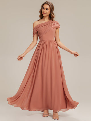 Strapless Asymmetrical A-Line Gathered Floor Length Bridesmaid Dresses