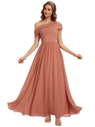 Strapless Asymmetrical A-Line Gathered Floor Length Bridesmaid Dresses