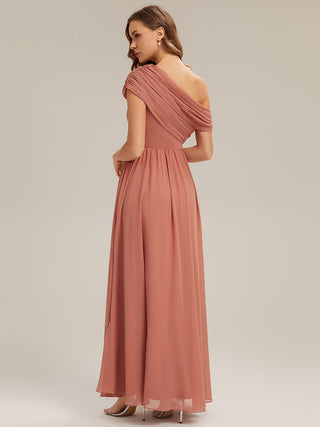 Strapless Asymmetrical A-Line Gathered Floor Length Bridesmaid Dresses