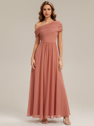 Strapless Asymmetrical A-Line Gathered Floor Length Bridesmaid Dresses