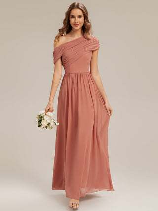 Strapless Asymmetrical A-Line Gathered Floor Length Bridesmaid Dresses