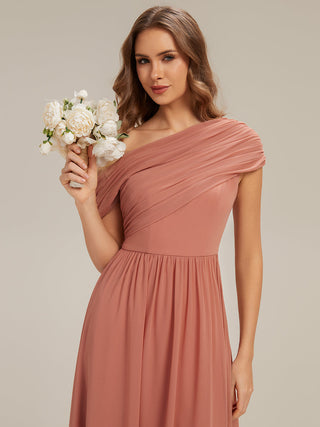 Strapless Asymmetrical A-Line Gathered Floor Length Bridesmaid Dresses