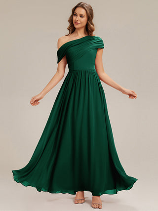 Strapless Asymmetrical A-Line Gathered Floor Length Bridesmaid Dresses
