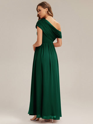 Strapless Asymmetrical A-Line Gathered Floor Length Bridesmaid Dresses