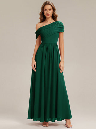 Strapless Asymmetrical A-Line Gathered Floor Length Bridesmaid Dresses