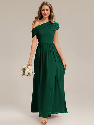 Strapless Asymmetrical A-Line Gathered Floor Length Bridesmaid Dresses