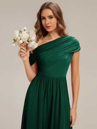 Strapless Asymmetrical A-Line Gathered Floor Length Bridesmaid Dresses