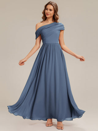 Strapless Asymmetrical A-Line Gathered Floor Length Bridesmaid Dresses