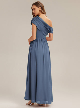 Strapless Asymmetrical A-Line Gathered Floor Length Bridesmaid Dresses