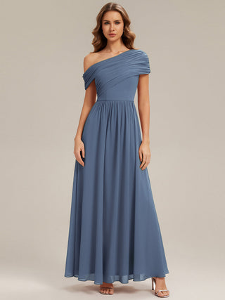 Strapless Asymmetrical A-Line Gathered Floor Length Bridesmaid Dresses