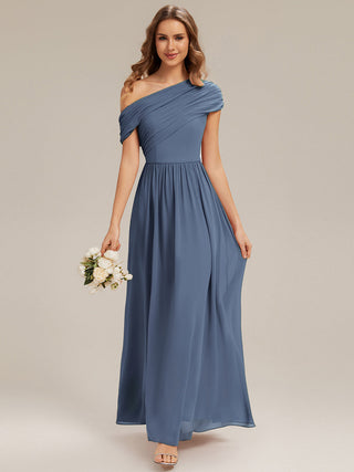 Strapless Asymmetrical A-Line Gathered Floor Length Bridesmaid Dresses