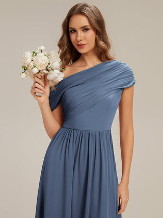 Strapless Asymmetrical A-Line Gathered Floor Length Bridesmaid Dresses