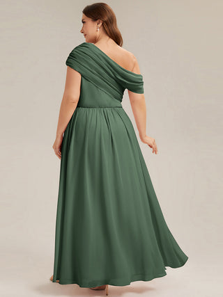 Strapless Asymmetrical A-Line Gathered Floor Length Bridesmaid Dresses