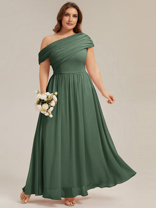 Strapless Asymmetrical A-Line Gathered Floor Length Bridesmaid Dresses