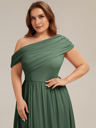 Strapless Asymmetrical A-Line Gathered Floor Length Bridesmaid Dresses