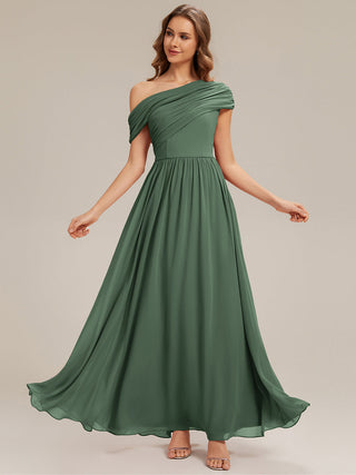 Strapless Asymmetrical A-Line Gathered Floor Length Bridesmaid Dresses
