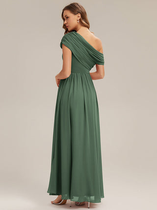 Strapless Asymmetrical A-Line Gathered Floor Length Bridesmaid Dresses