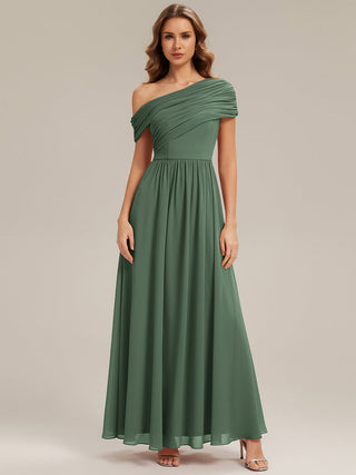 Strapless Asymmetrical A-Line Gathered Floor Length Bridesmaid Dresses