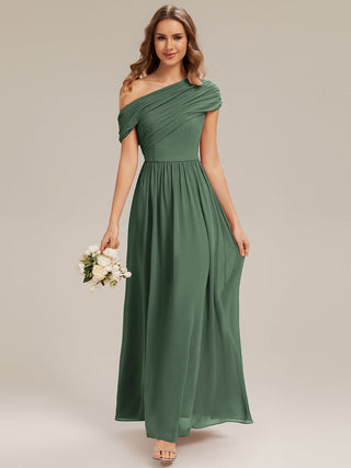 Strapless Asymmetrical A-Line Gathered Floor Length Bridesmaid Dresses