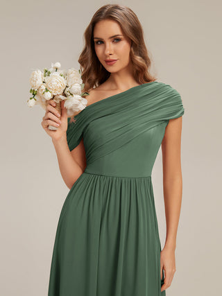 Strapless Asymmetrical A-Line Gathered Floor Length Bridesmaid Dresses