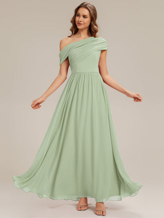 Strapless Asymmetrical A-Line Gathered Floor Length Bridesmaid Dresses