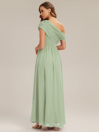 Strapless Asymmetrical A-Line Gathered Floor Length Bridesmaid Dresses