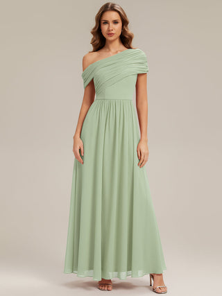 Strapless Asymmetrical A-Line Gathered Floor Length Bridesmaid Dresses