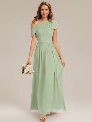 Strapless Asymmetrical A-Line Gathered Floor Length Bridesmaid Dresses