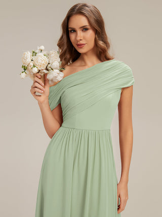 Strapless Asymmetrical A-Line Gathered Floor Length Bridesmaid Dresses
