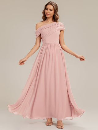 Strapless Asymmetrical A-Line Gathered Floor Length Bridesmaid Dresses