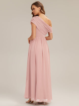 Strapless Asymmetrical A-Line Gathered Floor Length Bridesmaid Dresses
