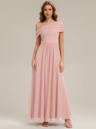 Strapless Asymmetrical A-Line Gathered Floor Length Bridesmaid Dresses