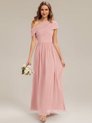 Strapless Asymmetrical A-Line Gathered Floor Length Bridesmaid Dresses
