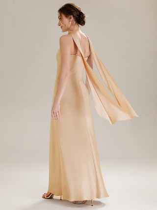 Sleeveless Halter Neck Fishtail Floor Length Dress with Thigh-High Slit, Bridesmaid Dresses