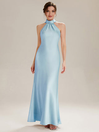 Sleeveless Halter Neck Fishtail Floor Length Dress with Thigh-High Slit, Bridesmaid Dresses
