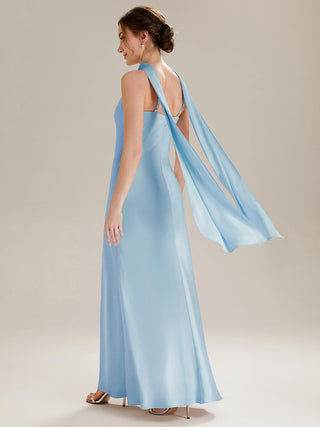 Sleeveless Halter Neck Fishtail Floor Length Dress with Thigh-High Slit, Bridesmaid Dresses