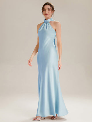 Sleeveless Halter Neck Fishtail Floor Length Dress with Thigh-High Slit, Bridesmaid Dresses