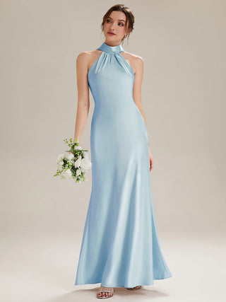 Sleeveless Halter Neck Fishtail Floor Length Dress with Thigh-High Slit, Bridesmaid Dresses