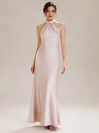 Sleeveless Halter Neck Fishtail Floor Length Dress with Thigh-High Slit, Bridesmaid Dresses