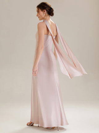 Sleeveless Halter Neck Fishtail Floor Length Dress with Thigh-High Slit, Bridesmaid Dresses
