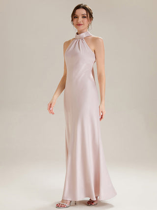 Sleeveless Halter Neck Fishtail Floor Length Dress with Thigh-High Slit, Bridesmaid Dresses