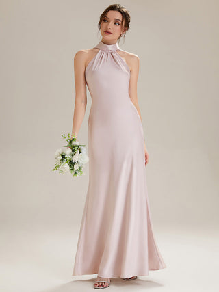 Sleeveless Halter Neck Fishtail Floor Length Dress with Thigh-High Slit, Bridesmaid Dresses