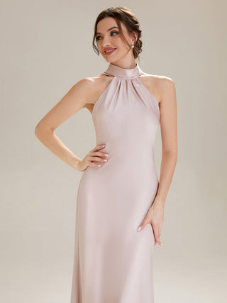 Sleeveless Halter Neck Fishtail Floor Length Dress with Thigh-High Slit, Bridesmaid Dresses